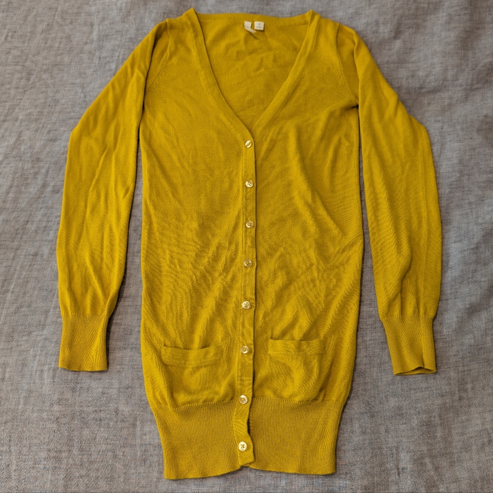 Frenchi Longline V-Neck Button-Up Cardigan Mustard Yellow Size S